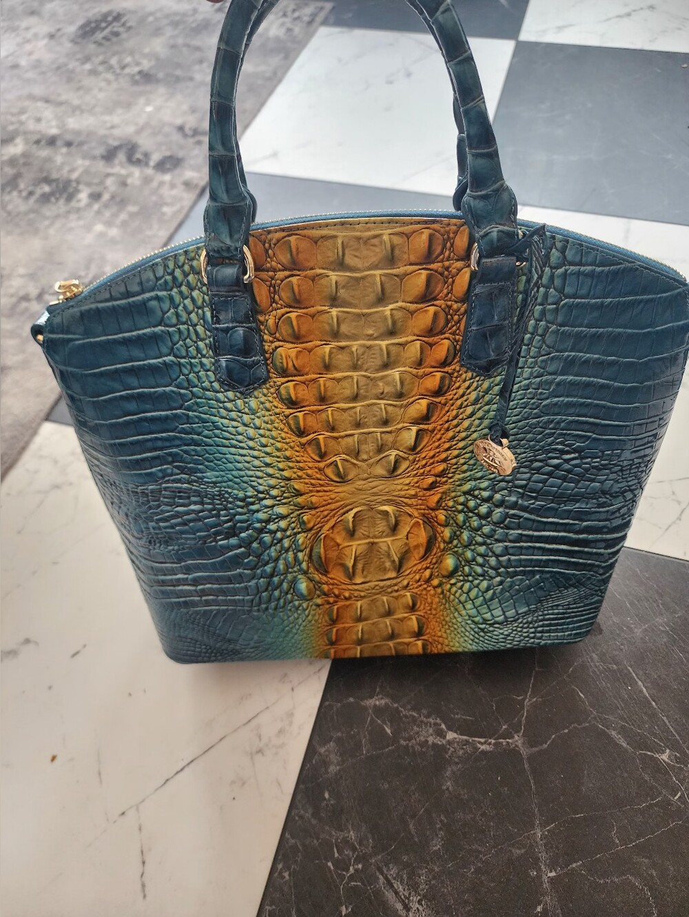 NWOT Brahmin Large Duxbury Satchel Bermuda Ombre Melbourne Croc-Embossed Leather - Picture 7 of 13